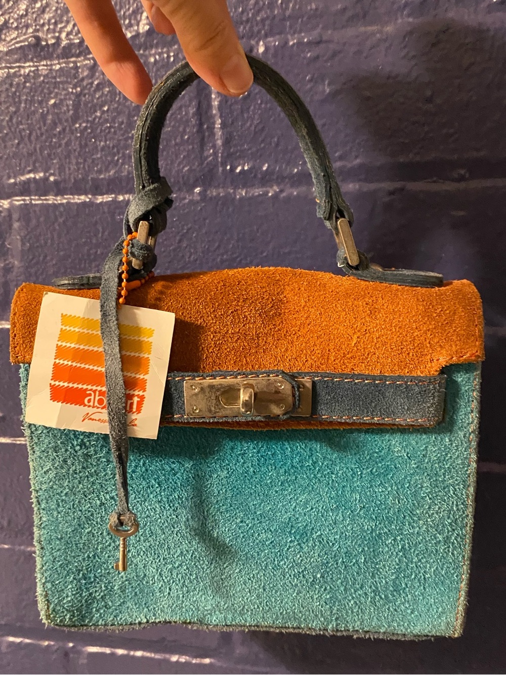Handmade in Italy Designer Swede thick Leather multicolor Handbag